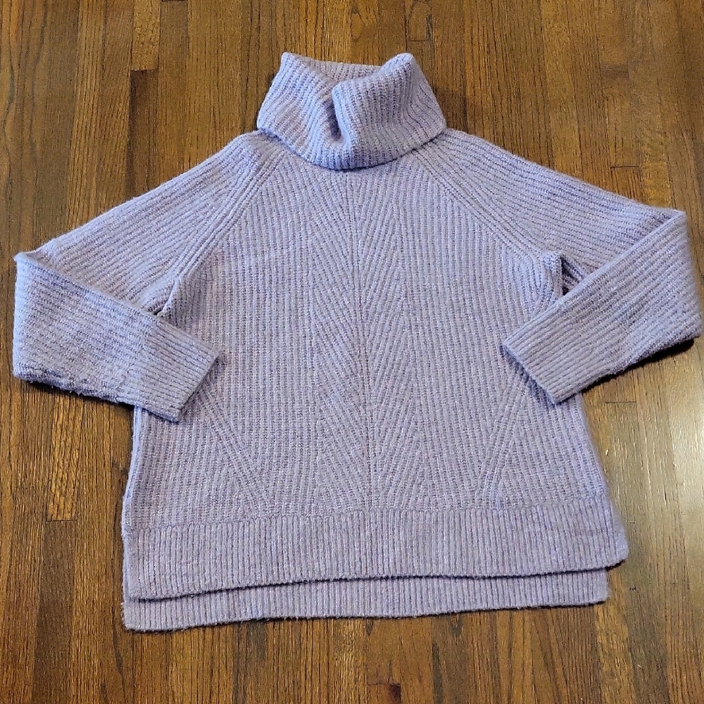 Madewell Purple Turtleneck Sweater with Ribbed Knit